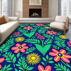 Bold Floral Pattern With Pink Flowers And Leaves Rug