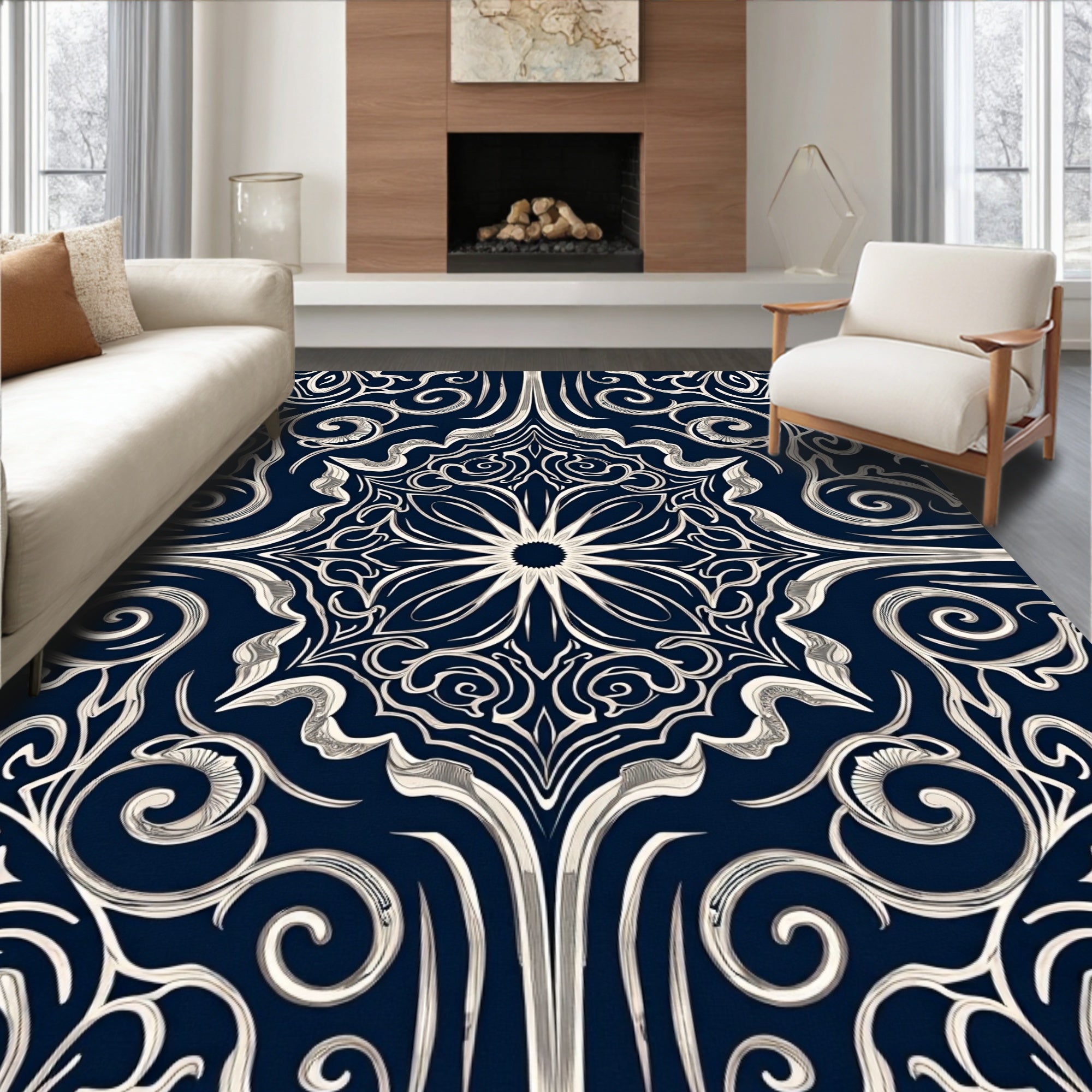 Dark Floral Swirls Intricate Pattern Rug