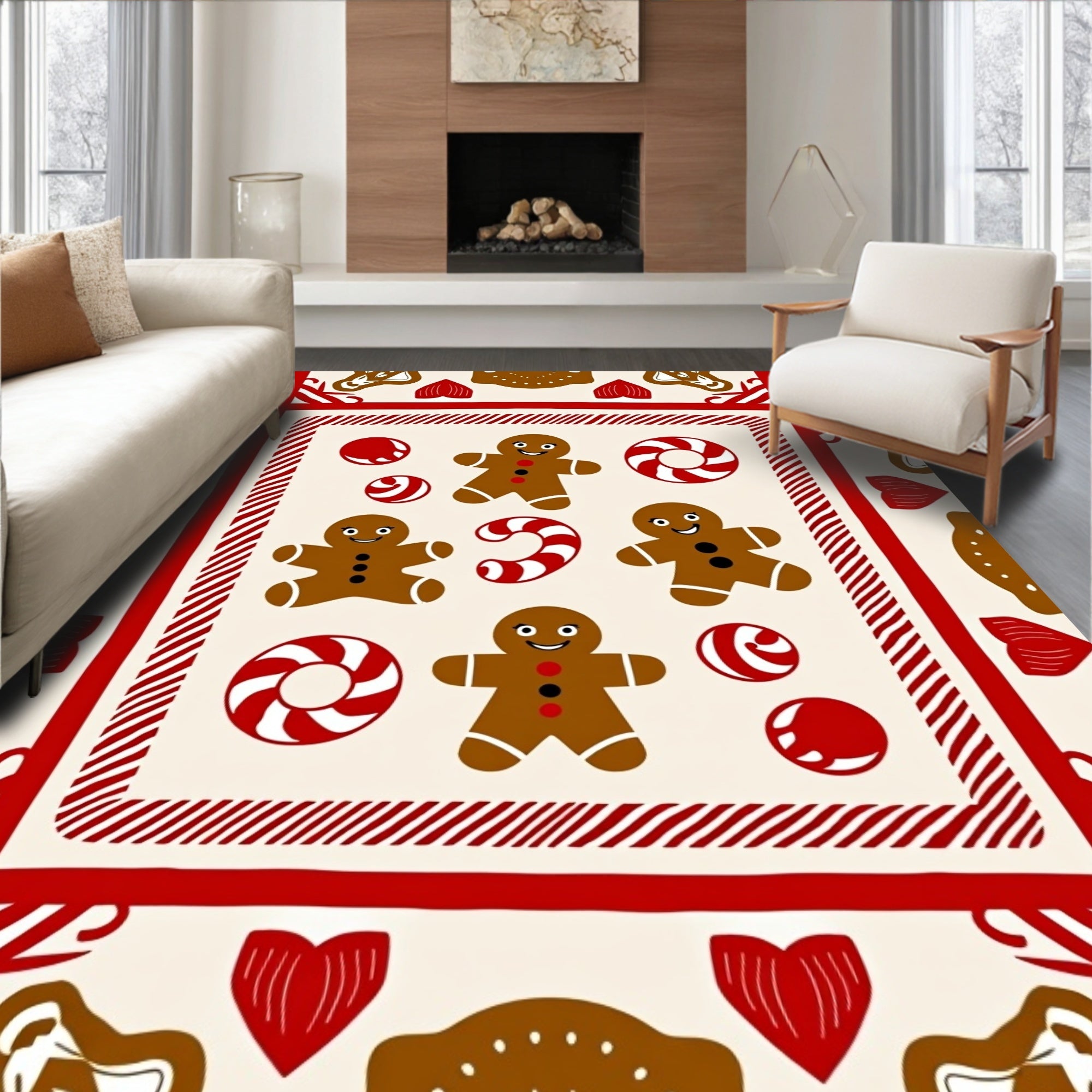 Gingerbread Men Candy Cane Pattern Rug