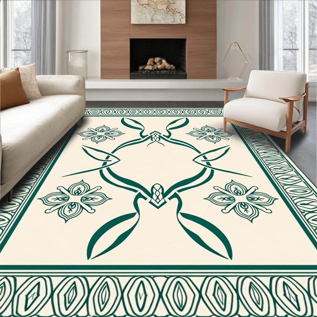 Elegant Emerald Floral Abstract Design Rug