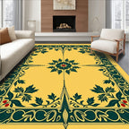 Emerald Floral Crest Yellow Pattern Rug