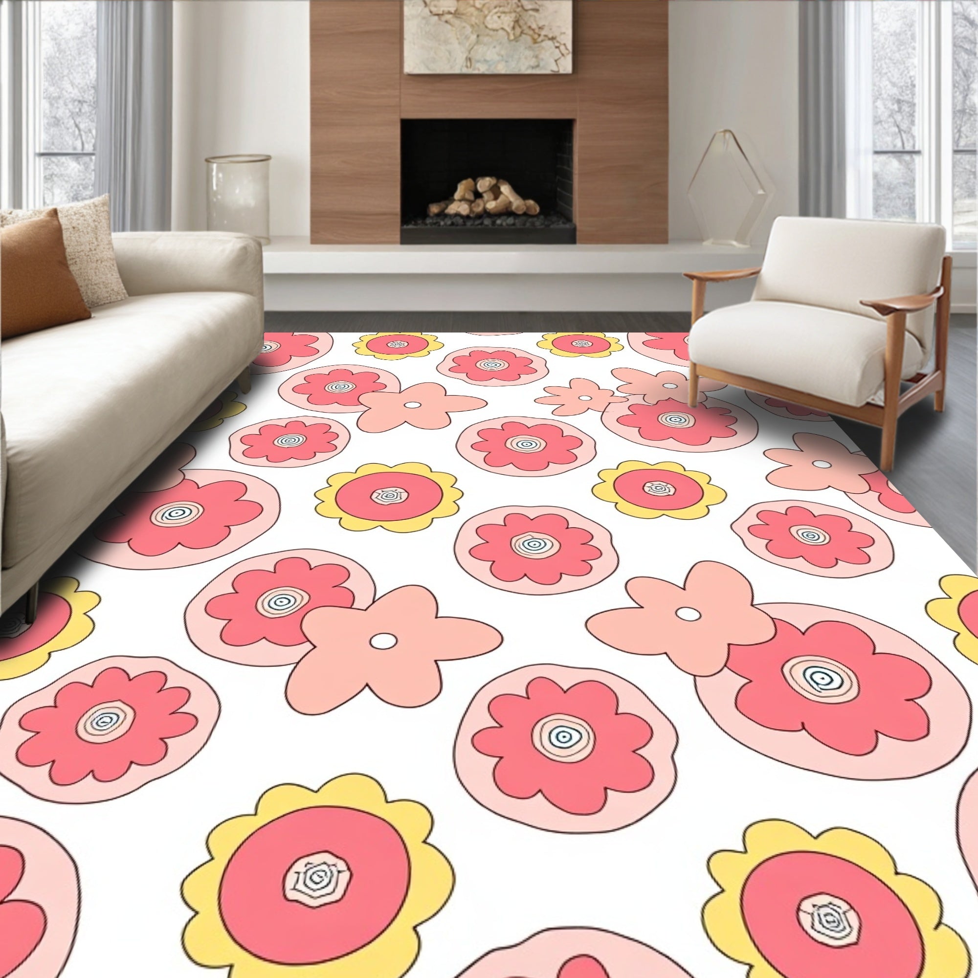 Whimsical Pastel Floral Doodle Rug