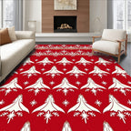 Crimson White Snowflake Tree Border Rug