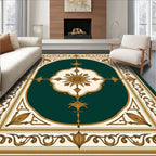 Ornate Teal and Gold Medallion Scroll Rug