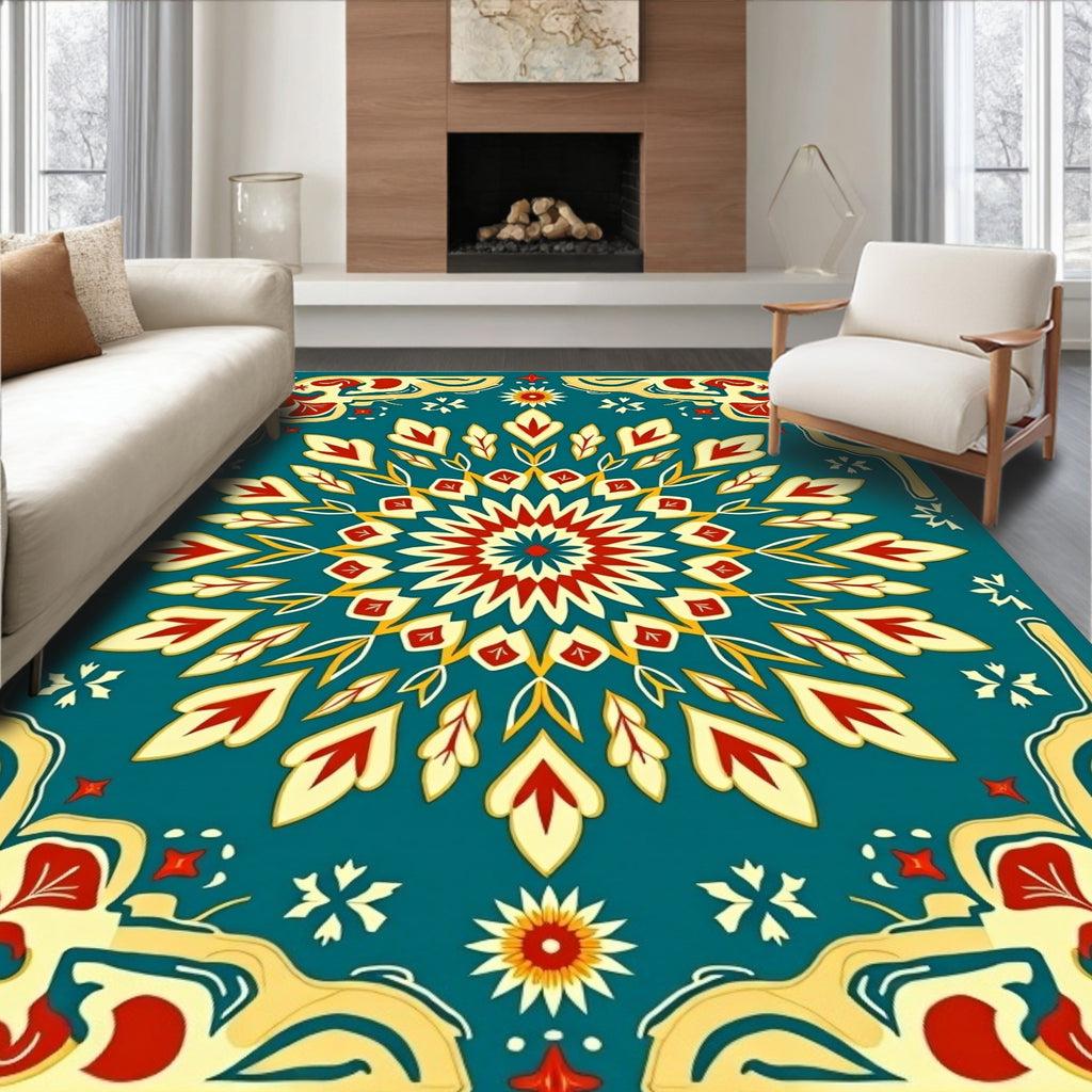 Ornate Red Yellow Stylized Floral Rug