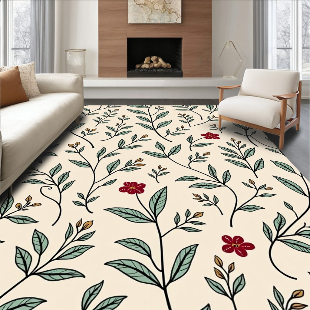 Elegant Floral Branch Botanical Pattern Rug