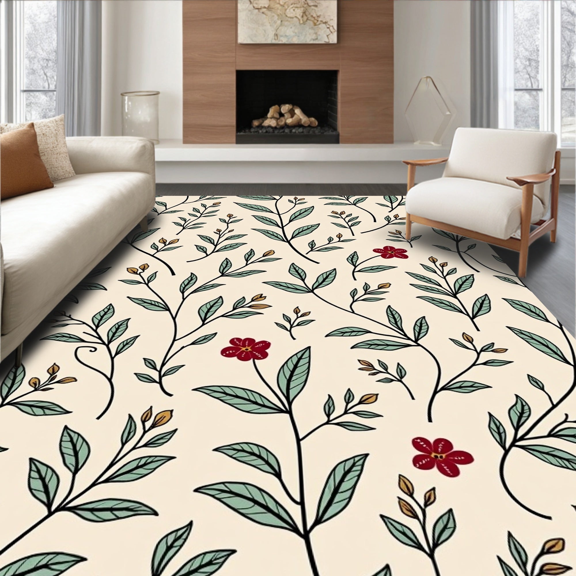 Elegant Floral Branch Botanical Pattern Rug