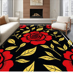 Bold Red Gold Rose Floral Pattern Rug