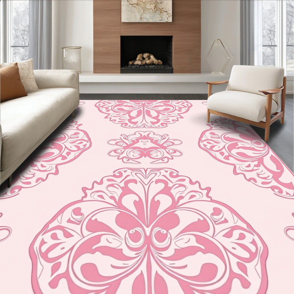 Pastel Pink Ornamental Fan Rug
