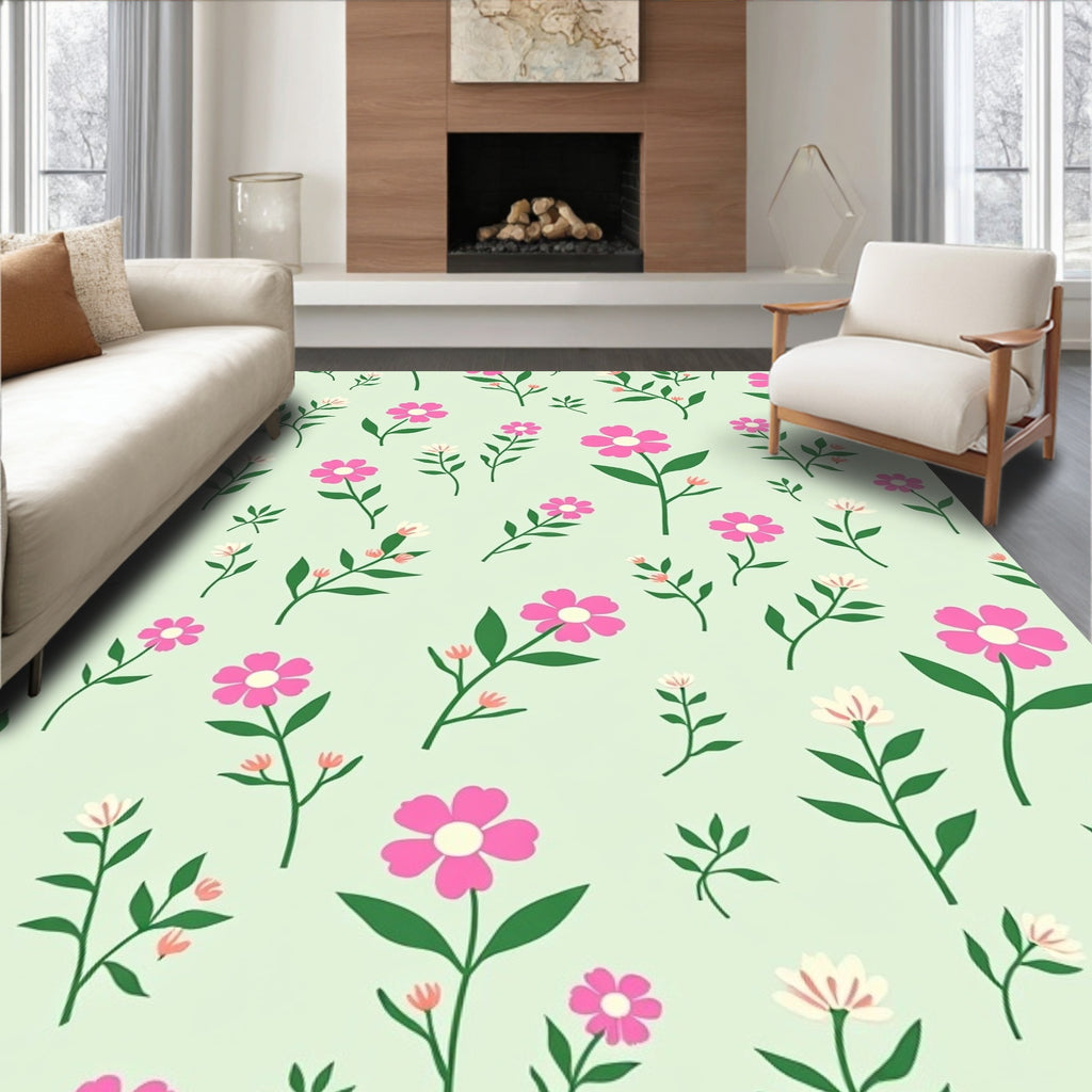 Pink Delicate Floral Pattern Rug