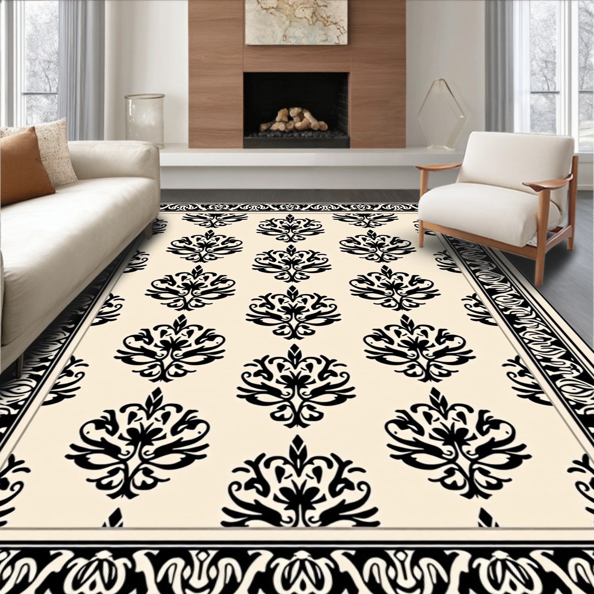 Classic Scroll Damask Pattern Rug