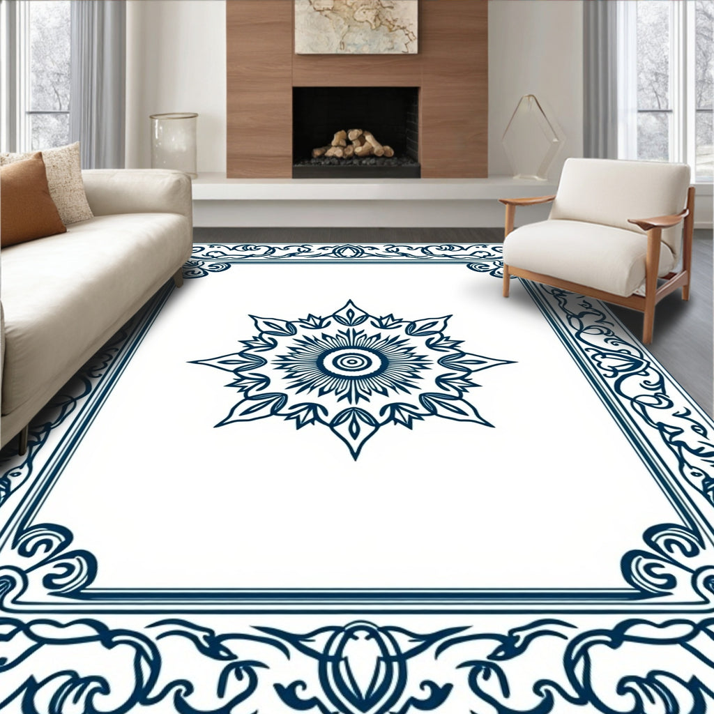 Intricate Floral Mandala Border Design Rug