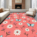 Blue Butterflies Daisy Pattern Design Rug
