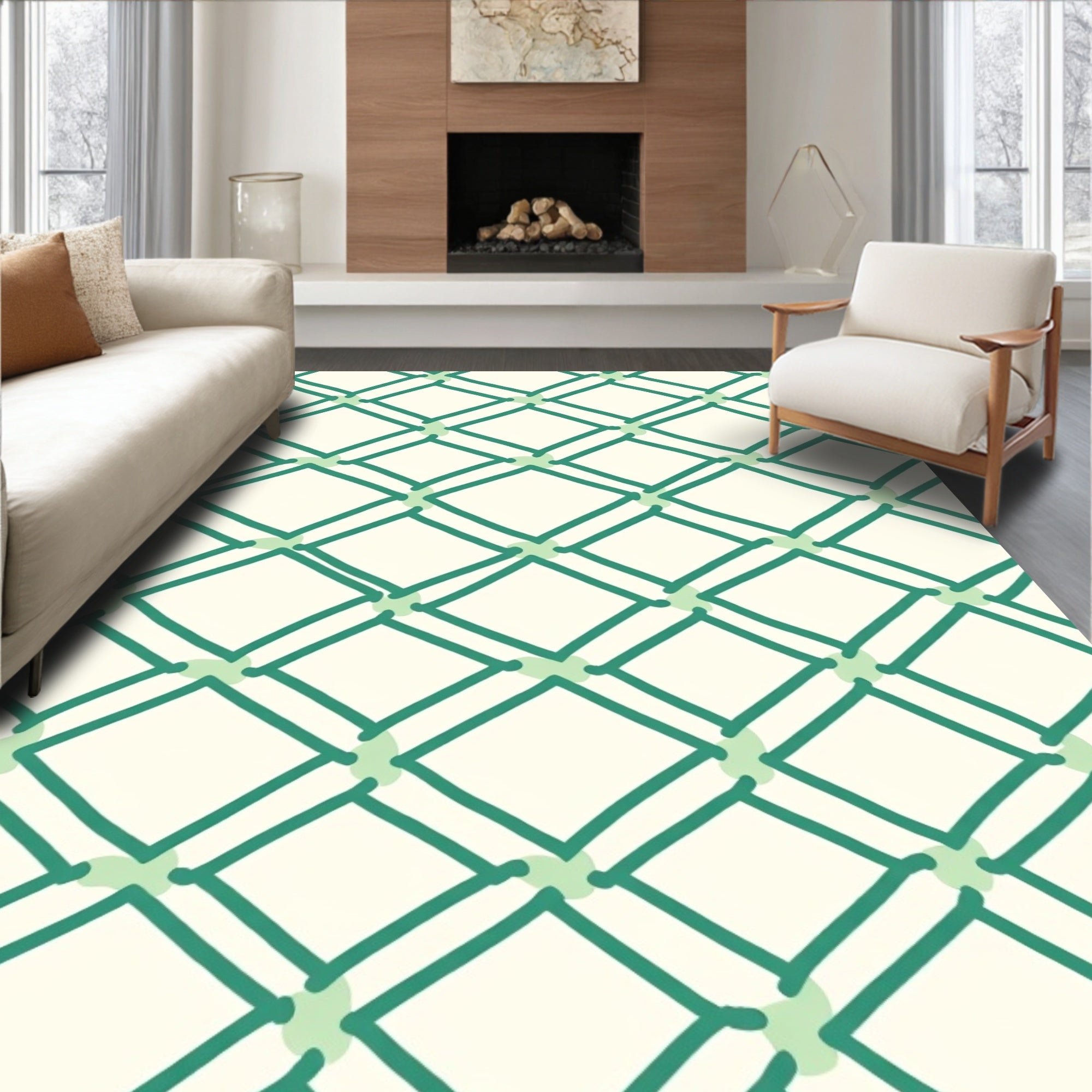 Green Diamond Netting Design Rug