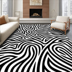 Abstract Black White Wavy Lines Pattern Rug