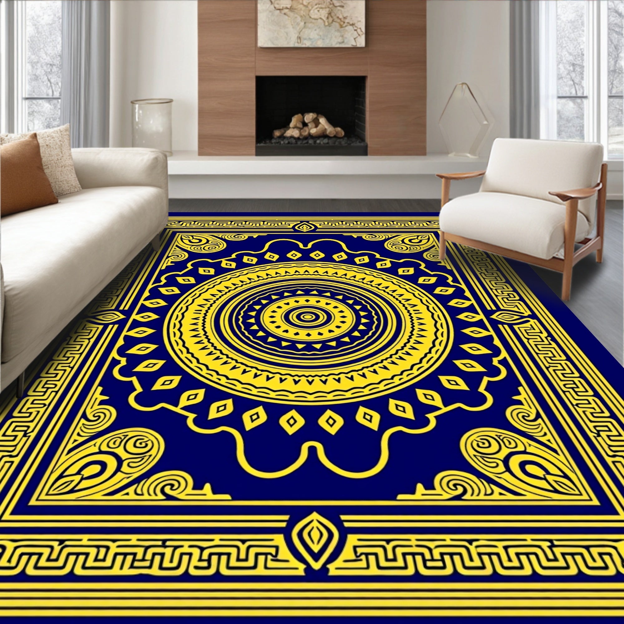 Ornate Circular Emblem Pattern Style Rug