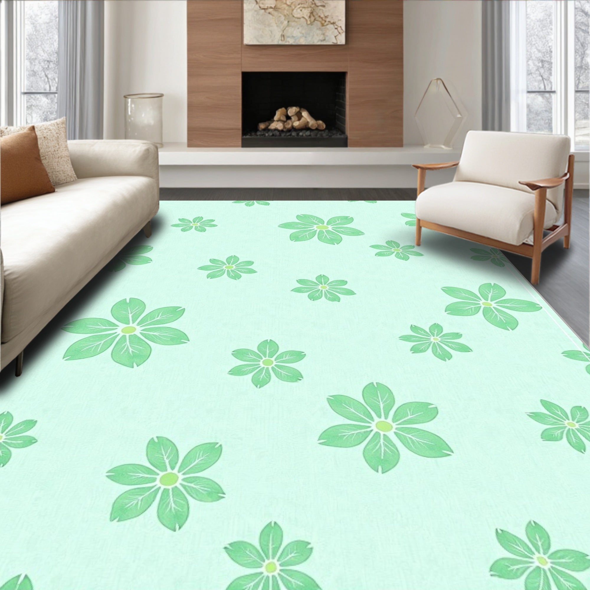 Light Green Floral Pattern Design Rug
