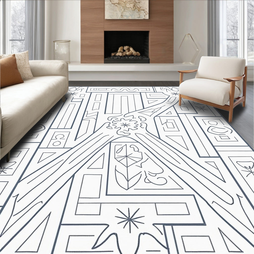 Geometric Abstract With Organic Swirls Rug