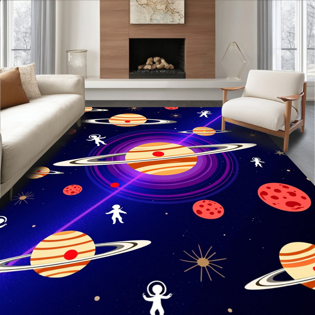 Cosmic Planets Astronauts Starry Design Rug
