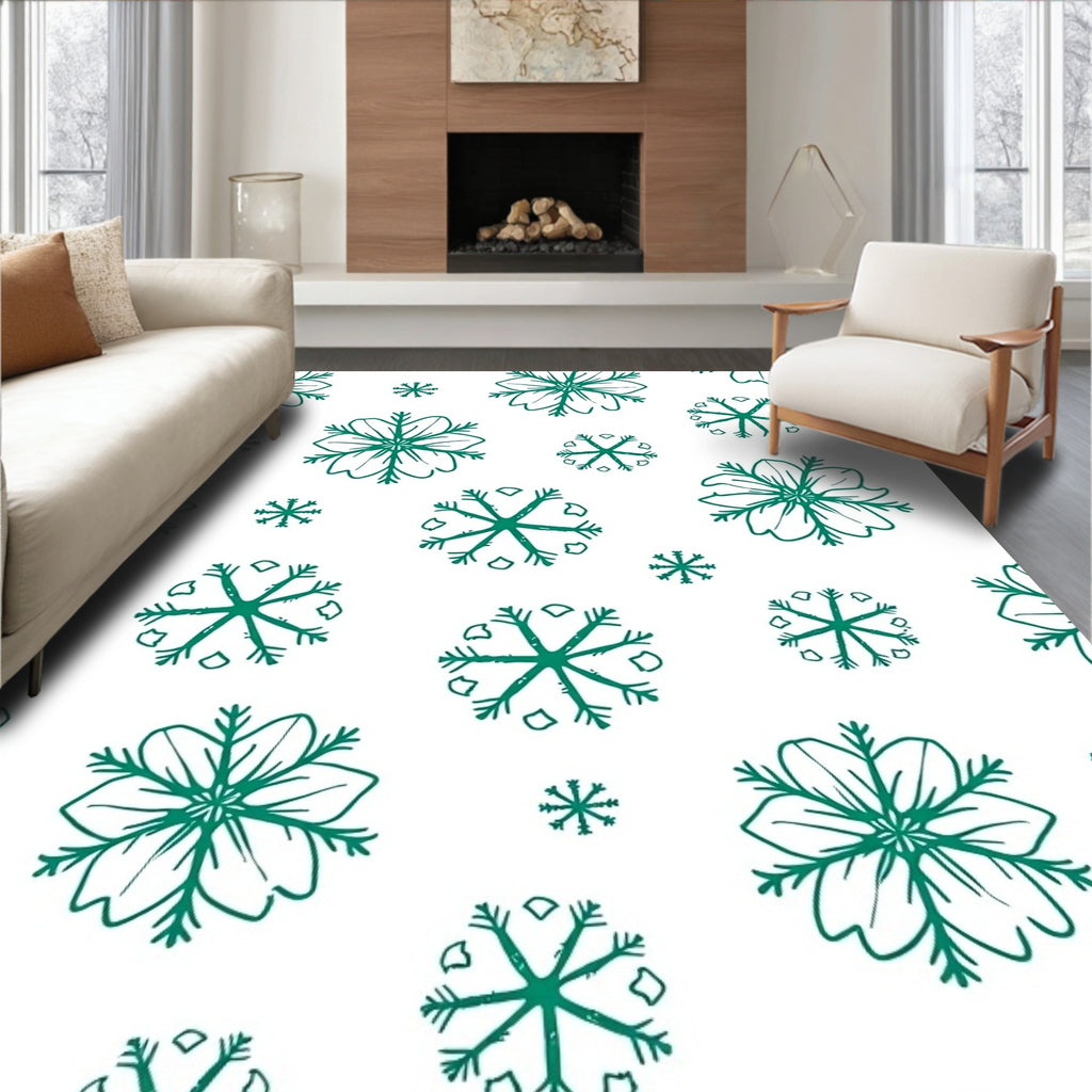 Green Snowflake Pattern with 2 Sizes Rug