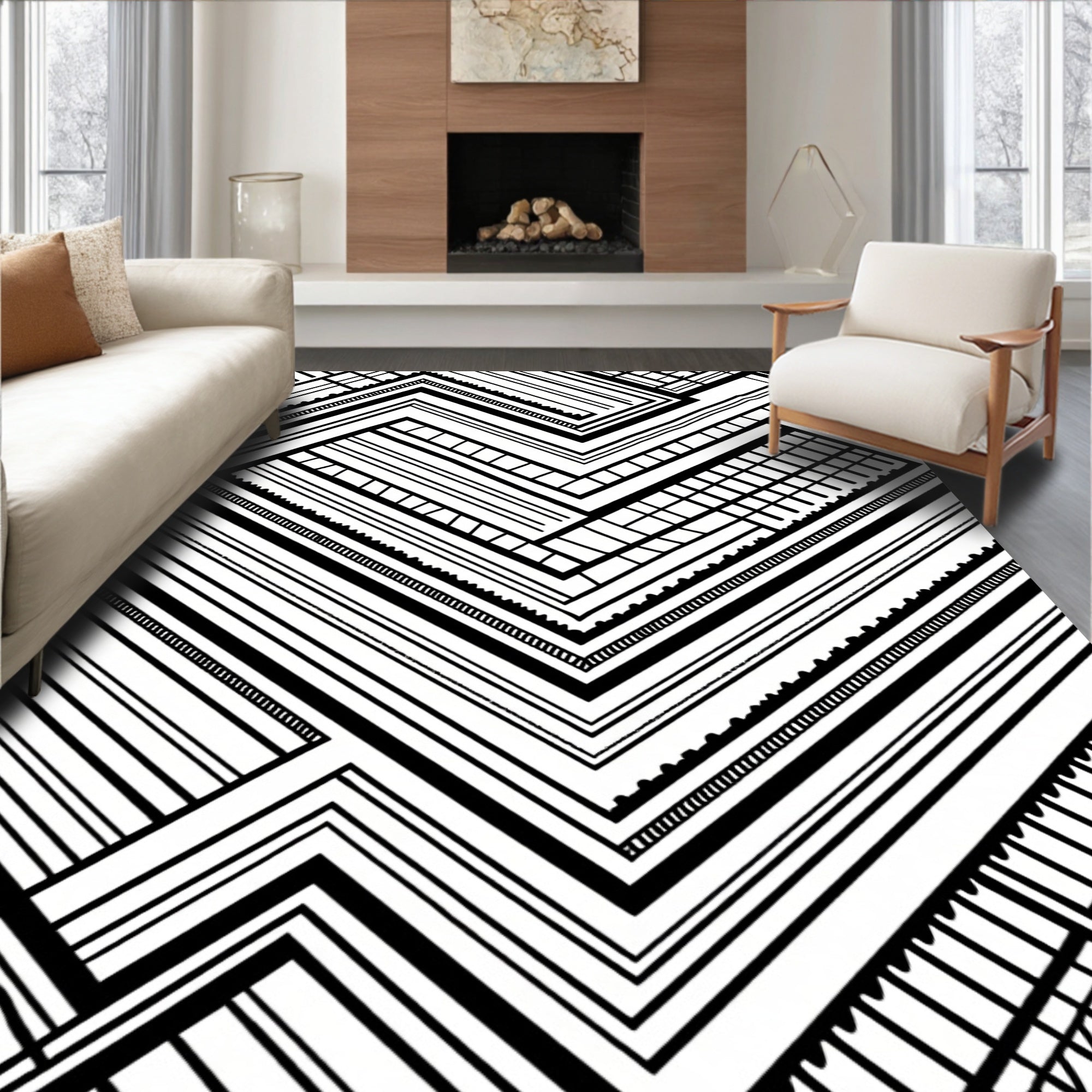Abstract Linear Geometric Pattern Design Rug