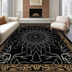 Elegant Floral Mandala Black Rug