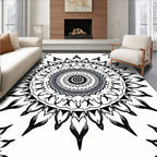 Monochromatic Mandala Sunburst Pattern Design Rug