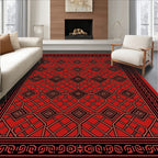 Bold Geometric Lattice Red Pattern Rug