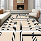 Abstract Geometric Cream Black Lines Rug