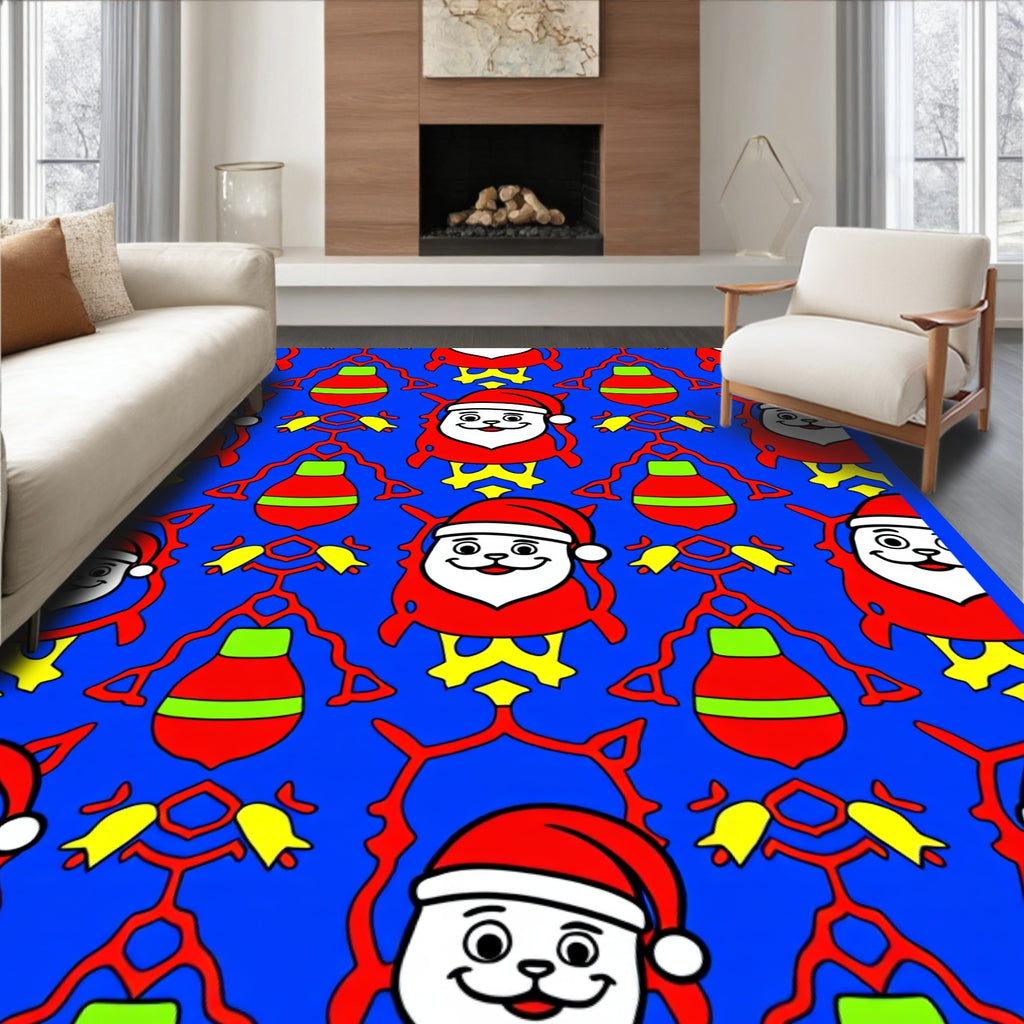 Christmas Santa Claus Blue Red Yellow Tiling Rug