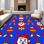 Christmas Santa Claus Blue Red Yellow Tiling Rug
