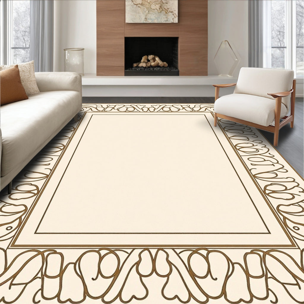 Art Nouveau Scrollwork Cream and Gold Rug
