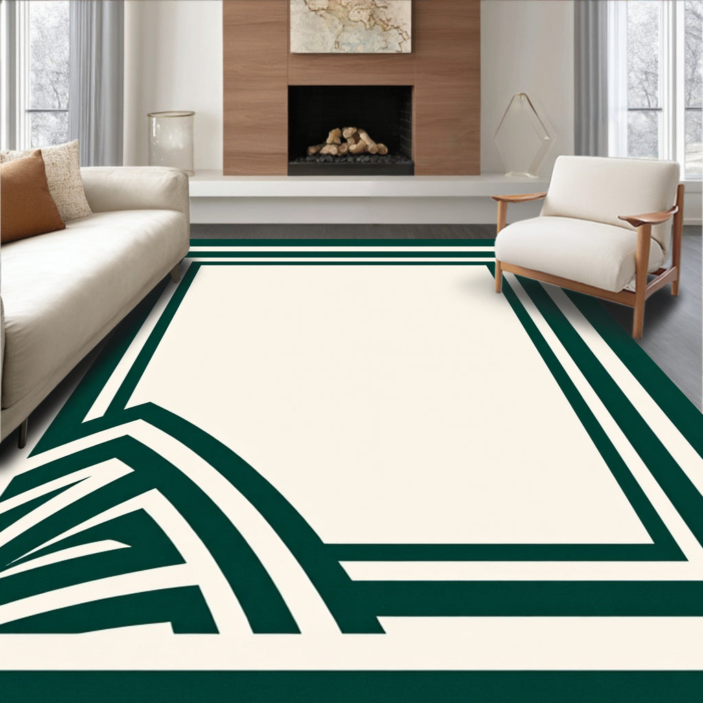 Elegant Cream Geometric Stripe Rug
