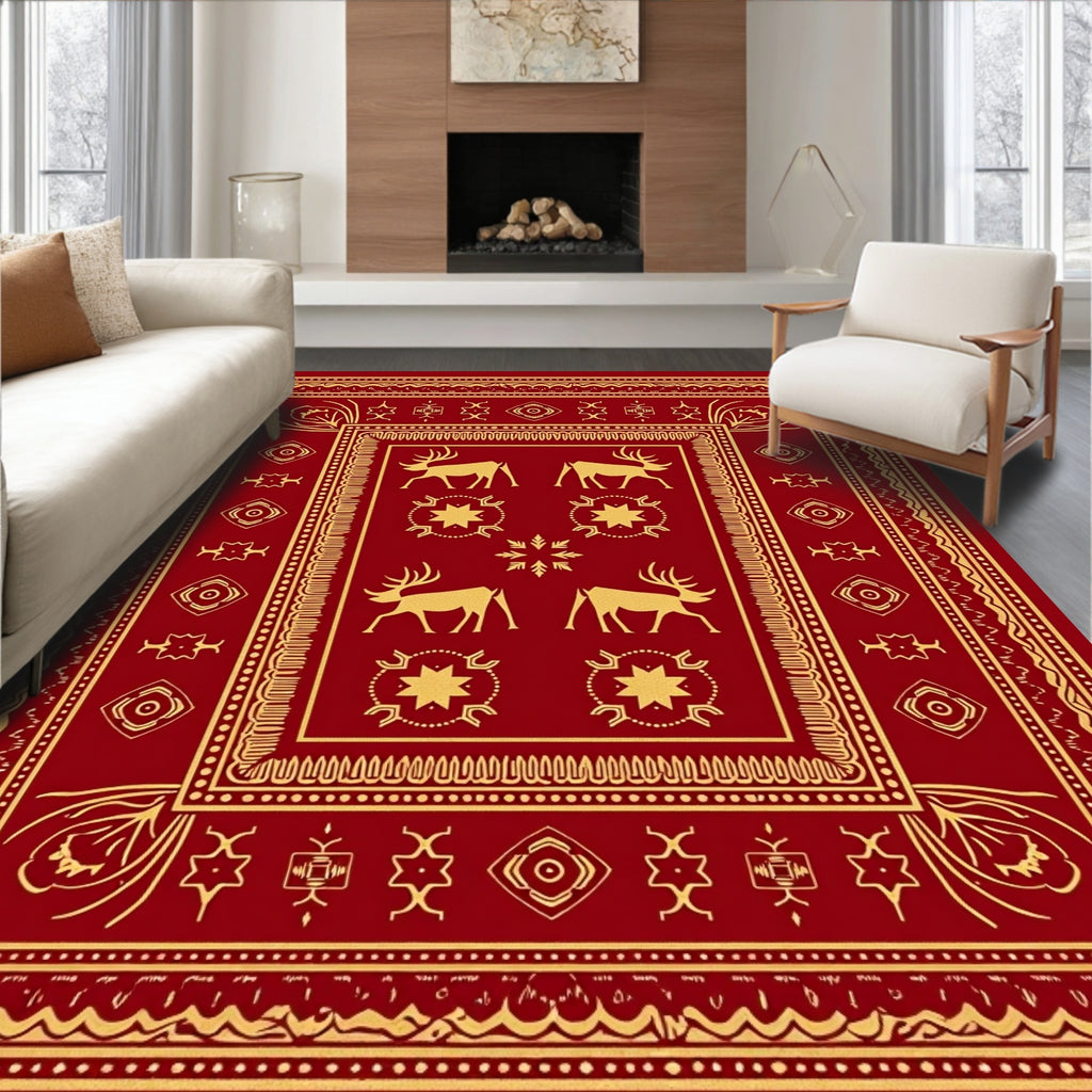 Gold Deer Star Ethnic Design Rug