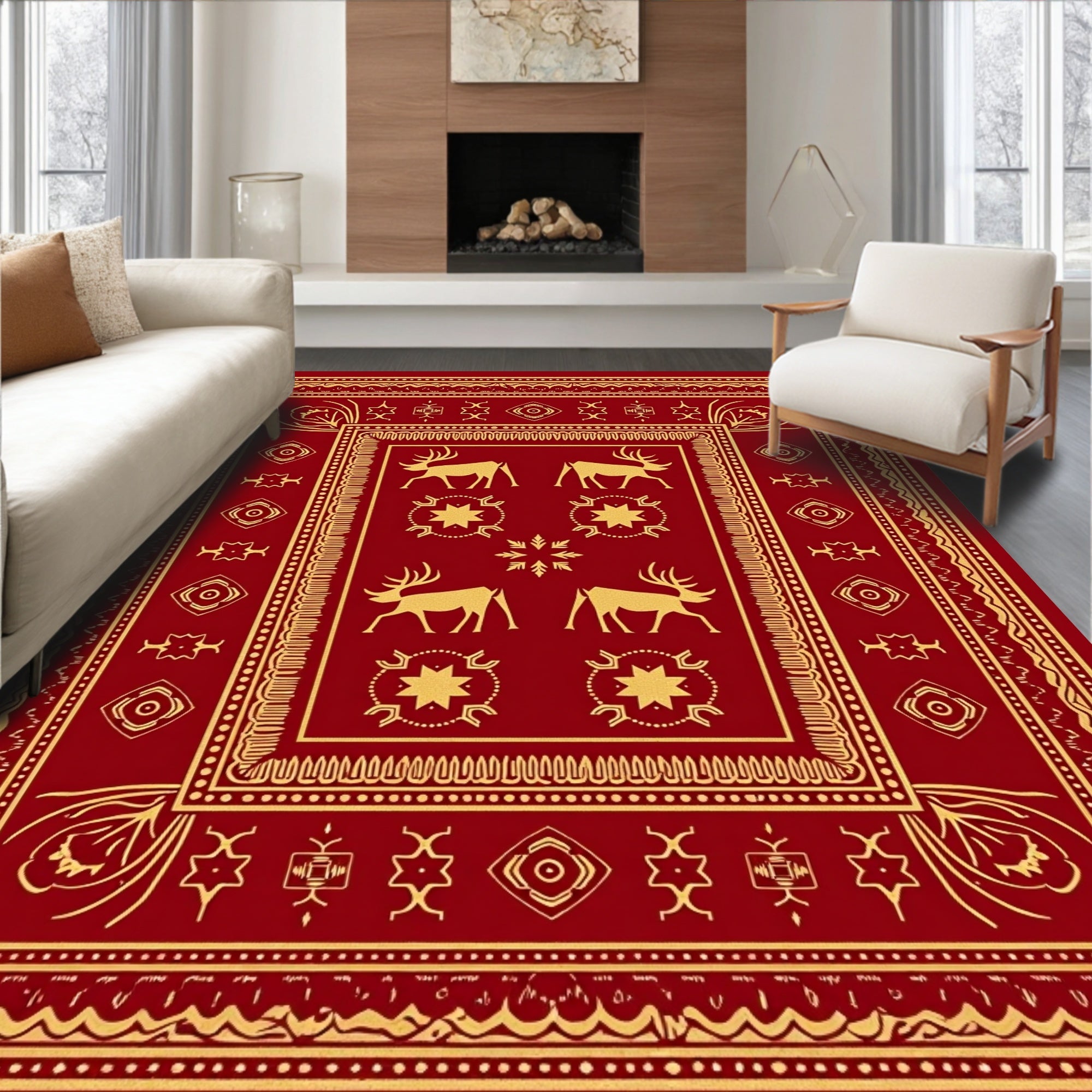 Gold Deer Star Ethnic Design Rug