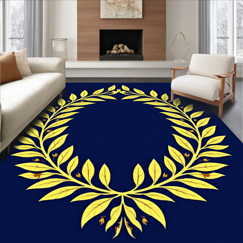 Golden Laurel Wreath Floral Rug