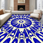 Bold Royal Blue Sunburst Design Rug