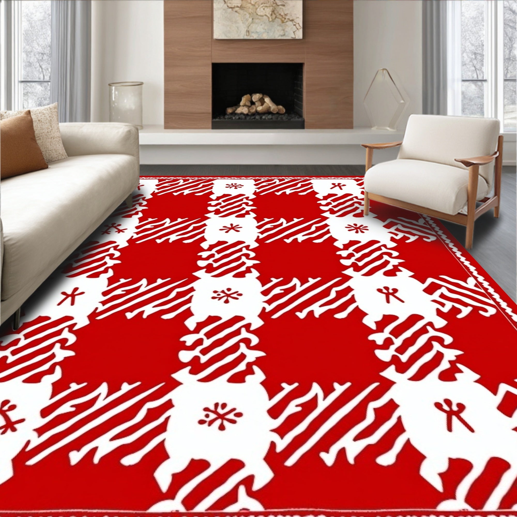 Red White Gingham Pattern Rug