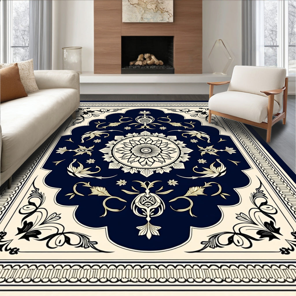 Classic Floral Medallion Dark Blue Rug