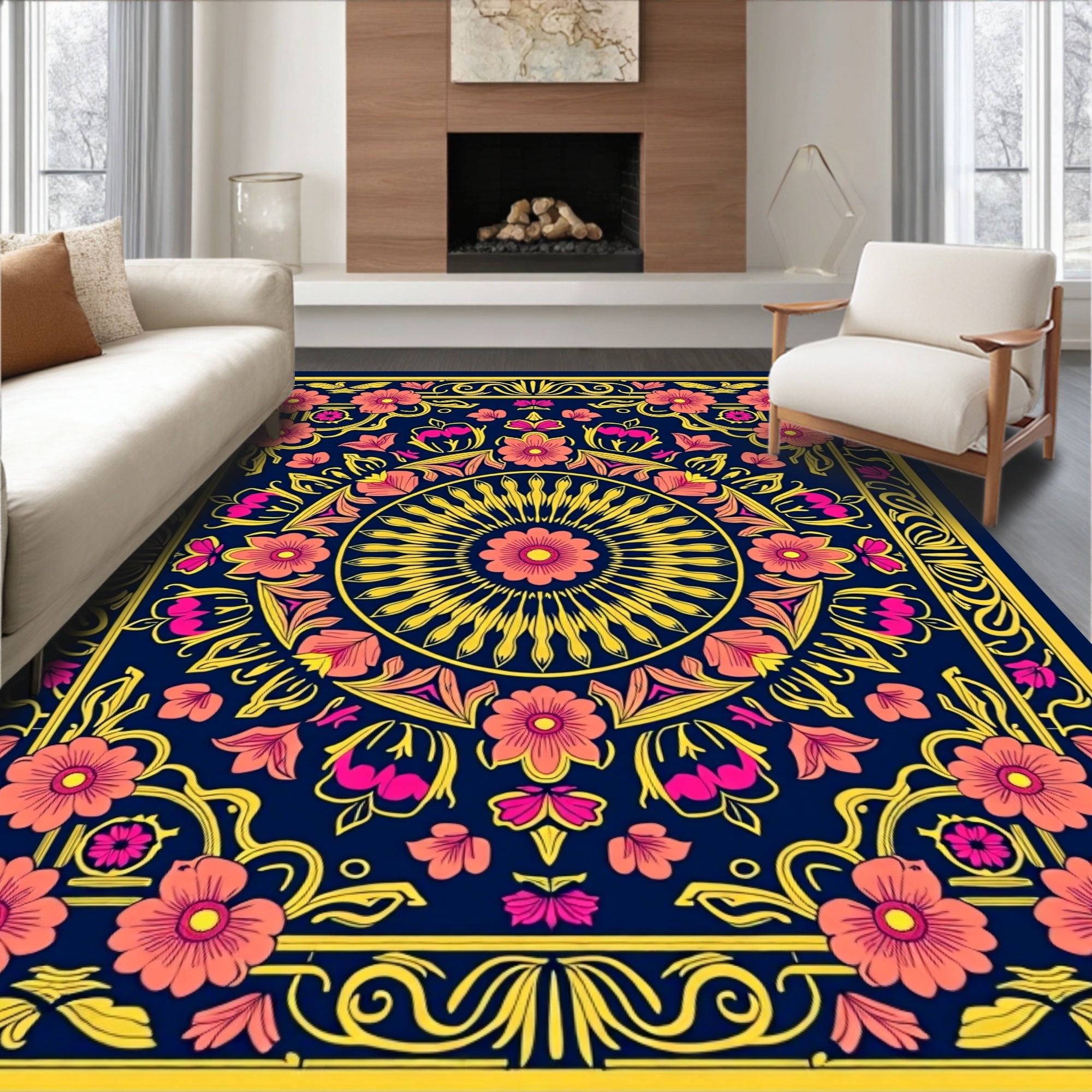Vibrant Floral Mandala Pattern Rug