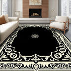 Classic Black And Cream Scrollwork Design Rug