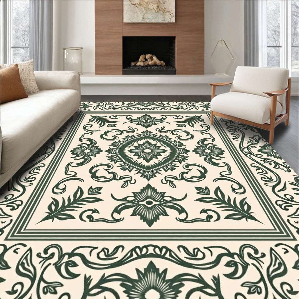 Ornate Floral Scrollwork Pattern Rug