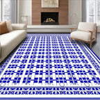Bold Blue Geometric Lattice Pattern Rug