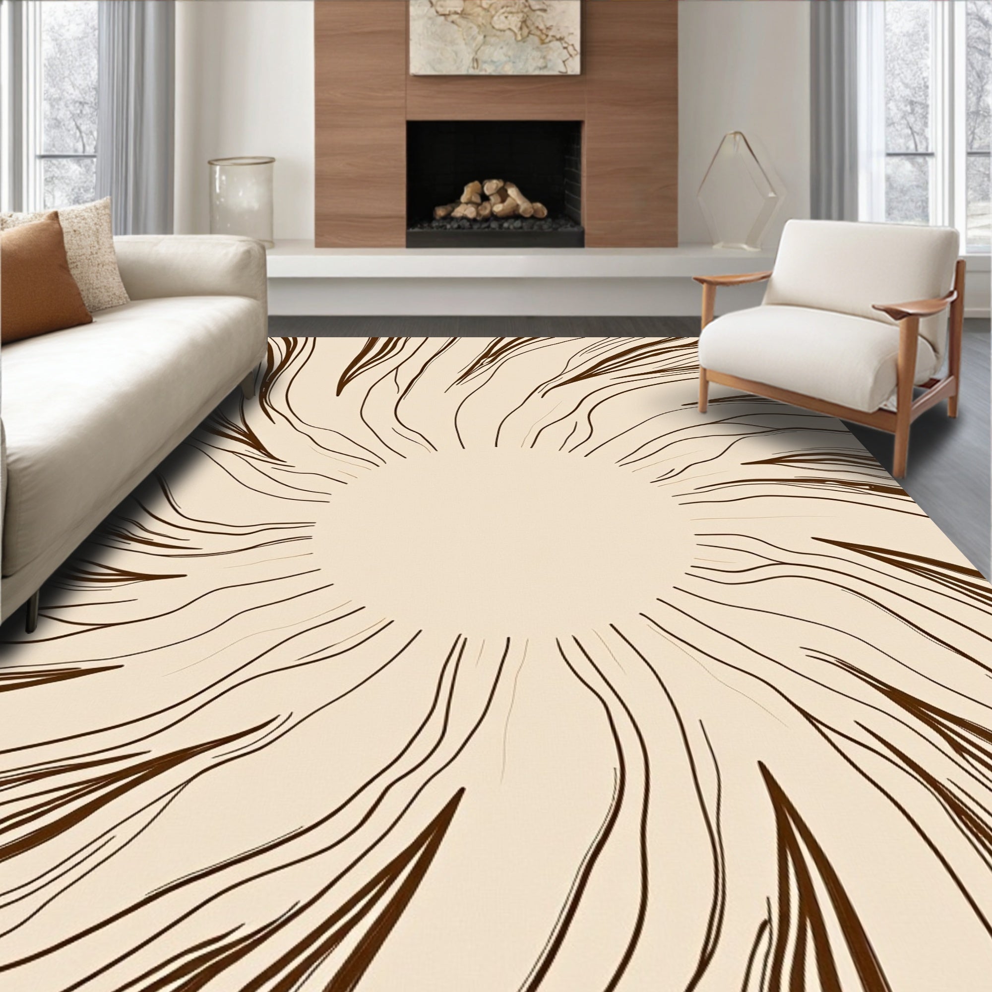 Abstract Organic Sunburst Lines Rug
