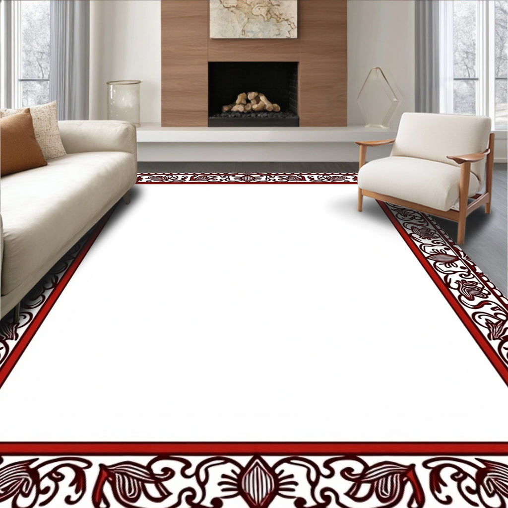 Ornate Red Floral Border Design Rug