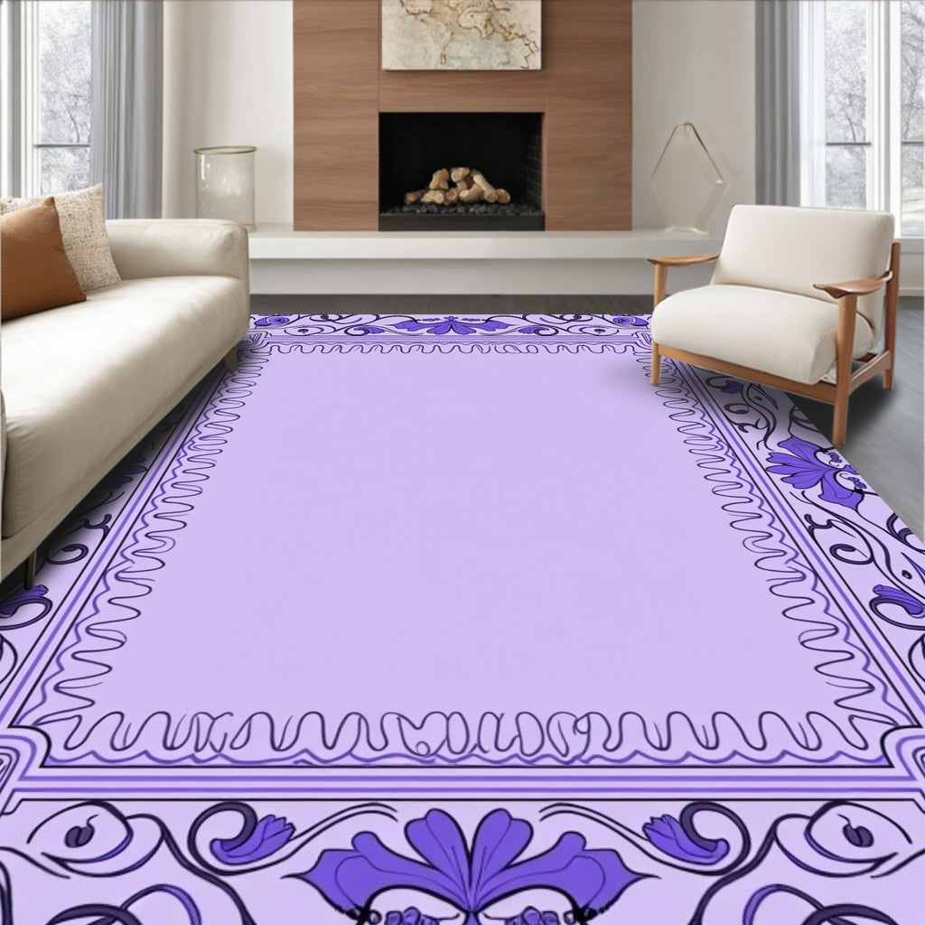 Ornate Purple Floral Botanical Design Rug