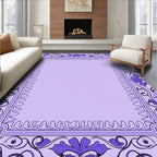 Ornate Purple Floral Botanical Design Rug