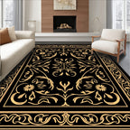 Elegant Black Gold Floral Border Design Rug