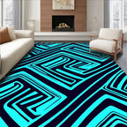 Abstract Teal Geometric Maze Pattern Rug