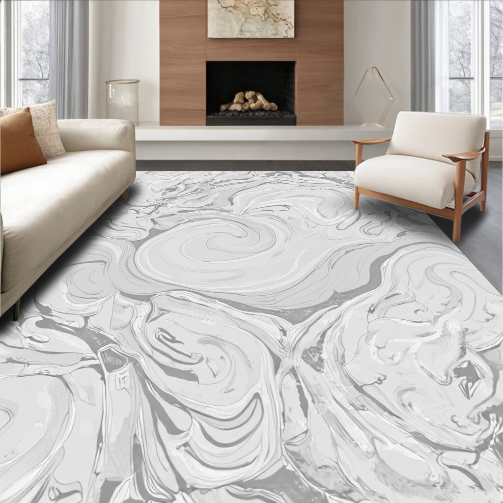 Monochromatic Swirling Marble Abstract Rug